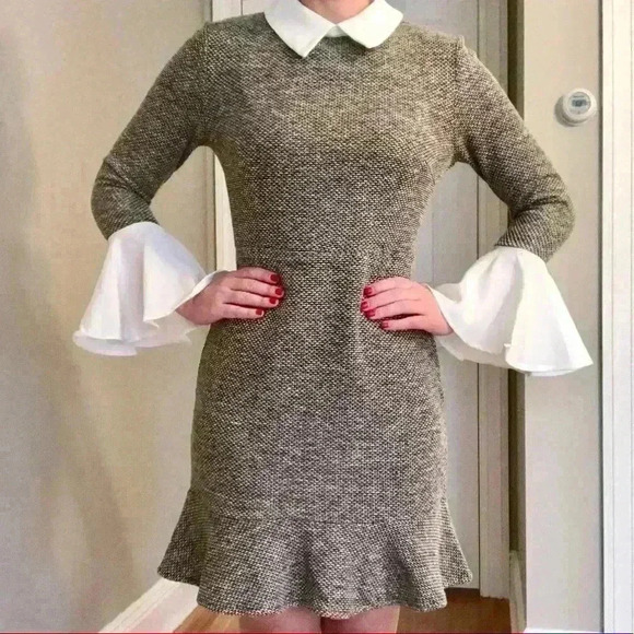 Flounce Sleeve Pephem Tweed Dress - Picture 8 of 8